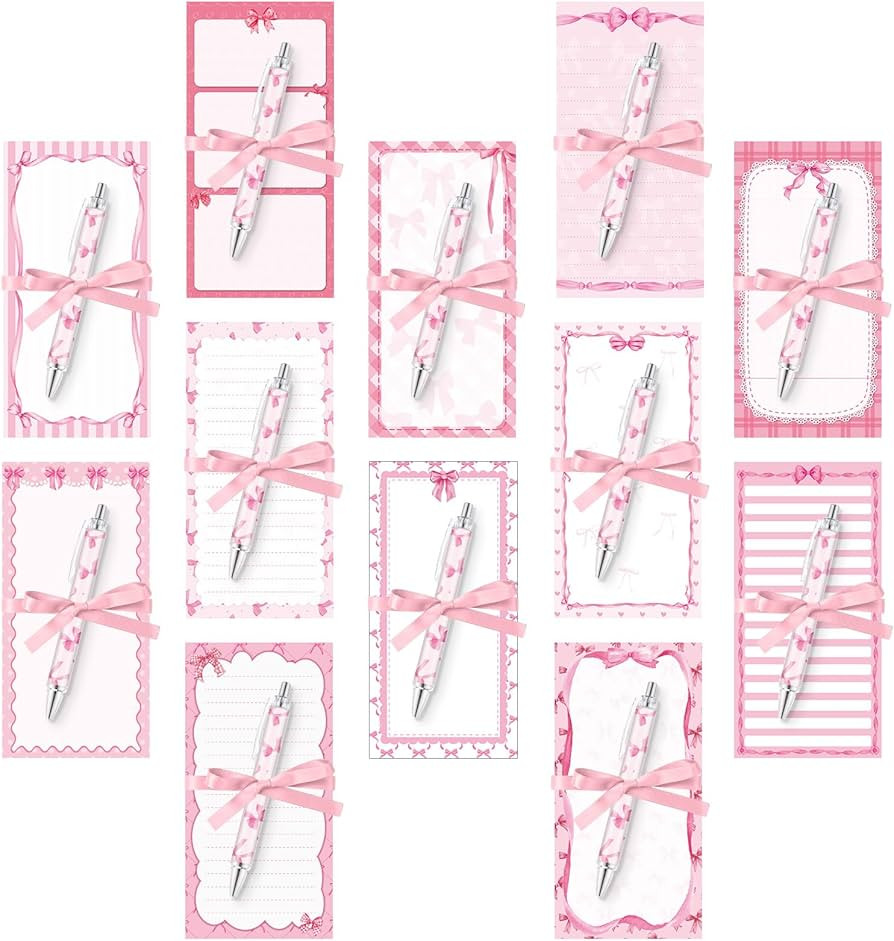 Tellingyou 30 Pcs Pink Bow Sticky Notes with Pens, Cute Memo Pads with Ribbons, 3.9x7.8 Inch to D... | Amazon (US)