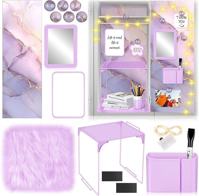 Locker Organizer Kit Includes Wallpaper Locker Shelf Magnetic Mirror, Magnetic Pen Holders and Or... | Amazon (US)