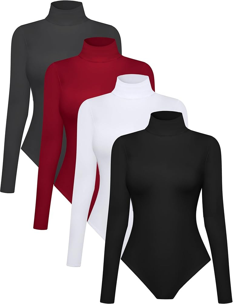 Dalavch 4 Pack Women’s Long Sleeve Mock Turtle Neck Stretchy Tops Bodysuit | Amazon (US)