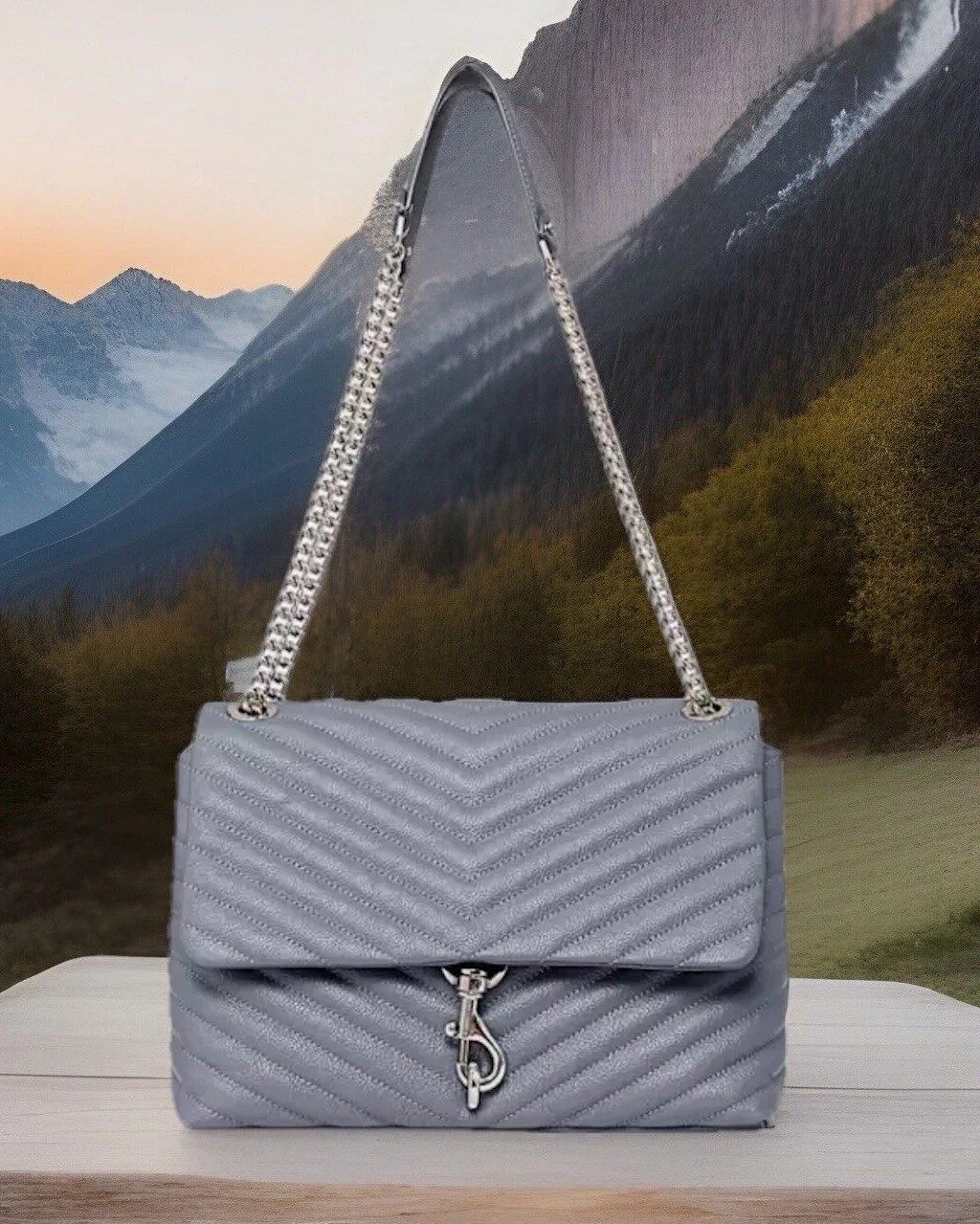 AUTH NWT Rebecca Minkoff Medium Edie Chevron Quilted Leather Shoulder Bag-Luna | eBay AU