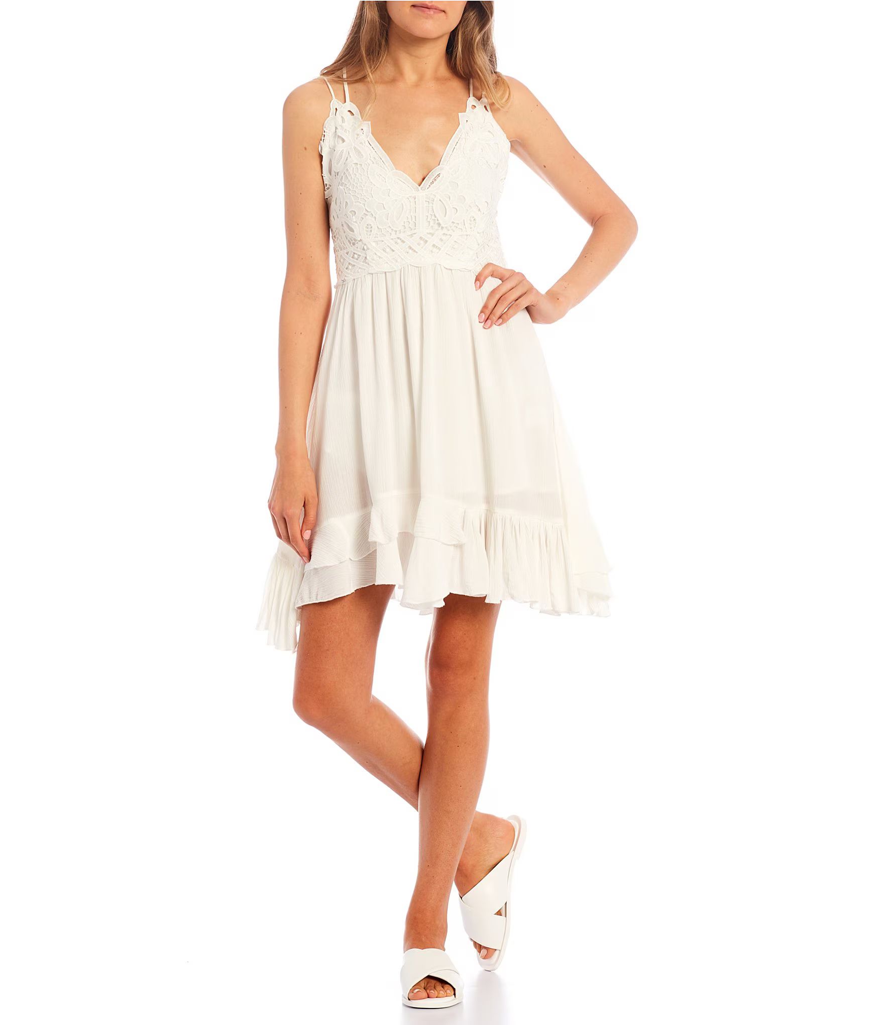 Strappy Lace Ruffle Hem Detail Dress | Dillards