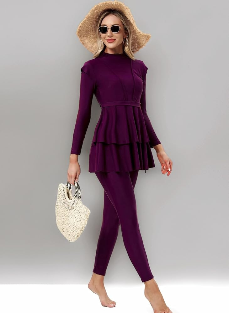 Women Modest Swimsuit Long Sleeve Burkini Full Cover Muslim Swimwear | Amazon (UK)