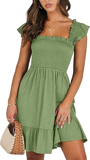 ANRABESS Women's Summer Casual Sleeveless Square Neck Dress 2026 Smocked Ruffle Backless Boho Bea... | Amazon (US)