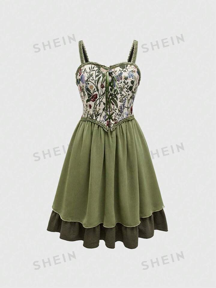 ROMWE Fairycore Women Lace Patchwork Bowknot Decor Fashionable Daily Wear Spaghetti Strap Dress | SHEIN