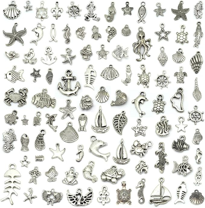 JIALEEY Wholesale 100 Pieces Mix Antique Silver Charm Pendant Collection DIY Jewelry Supply for N... | Amazon (US)