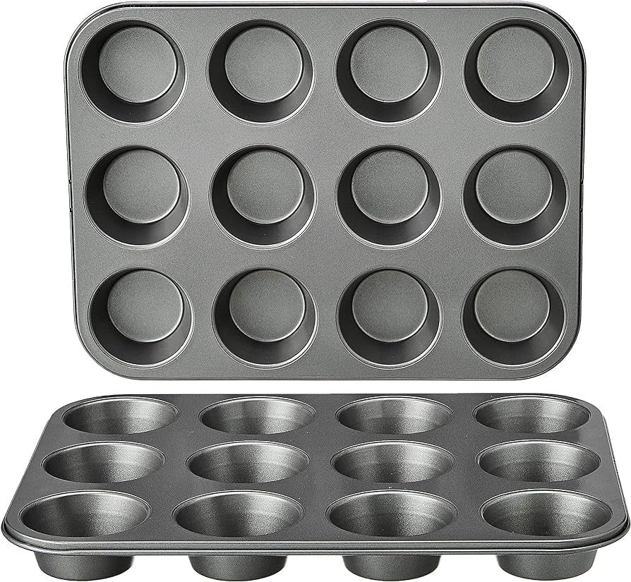 Amazon Basics Nonstick Round Muffin Baking Pan, 12 Cups, Set of 2, Gray | Amazon (US)