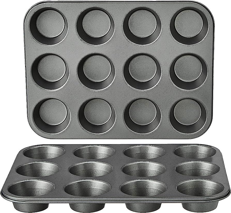 Amazon Basics Nonstick Round Muffin Baking Pan, 12 Cups, Set of 2, Gray | Amazon (US)