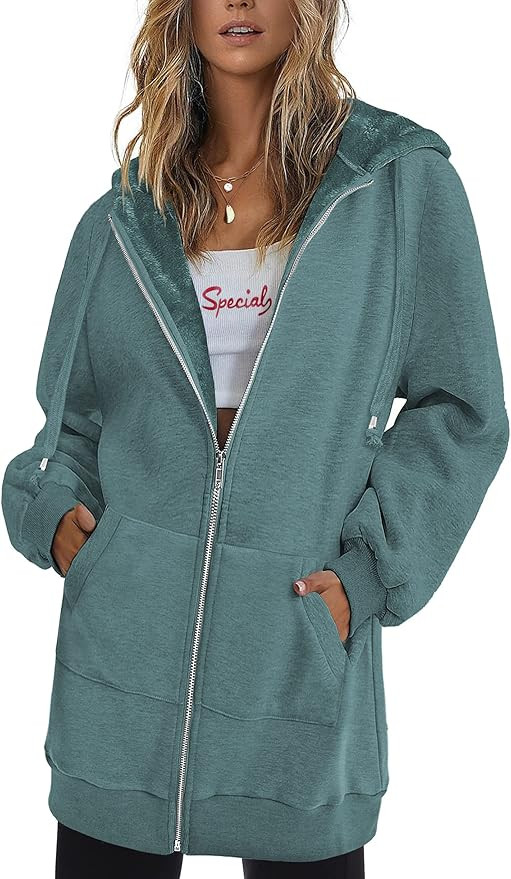 Zeagoo Womens Zip Up Hoodies Long Sleeve Fall Hooded Lightweight Tunic Sweatshirt Oversize Fleece... | Amazon (US)