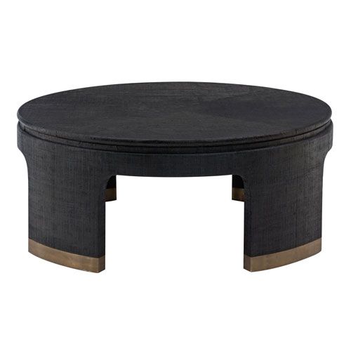 Freestanding Occasional Black and Antique Satin Gold Raffia, Wood and Metal Cocktail Table | Bellacor