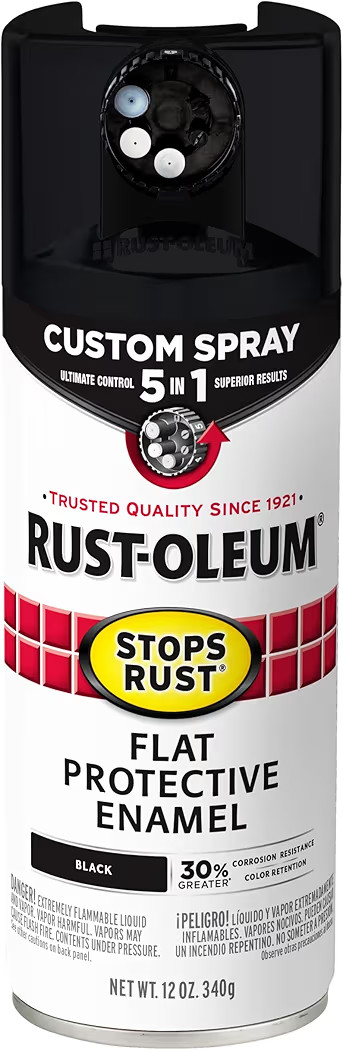 Rust-Oleum 376855 Stops Rust Custom Spray 5-in-1 Spray Paint, 12 oz, Flat Black | Amazon (US)