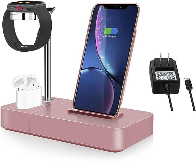 Wireless Charger Stand Rose Gold 3 in 1 Phone Qi Watch Dock 7.5W (Including AC Power Adapter) (Ro... | Amazon (US)