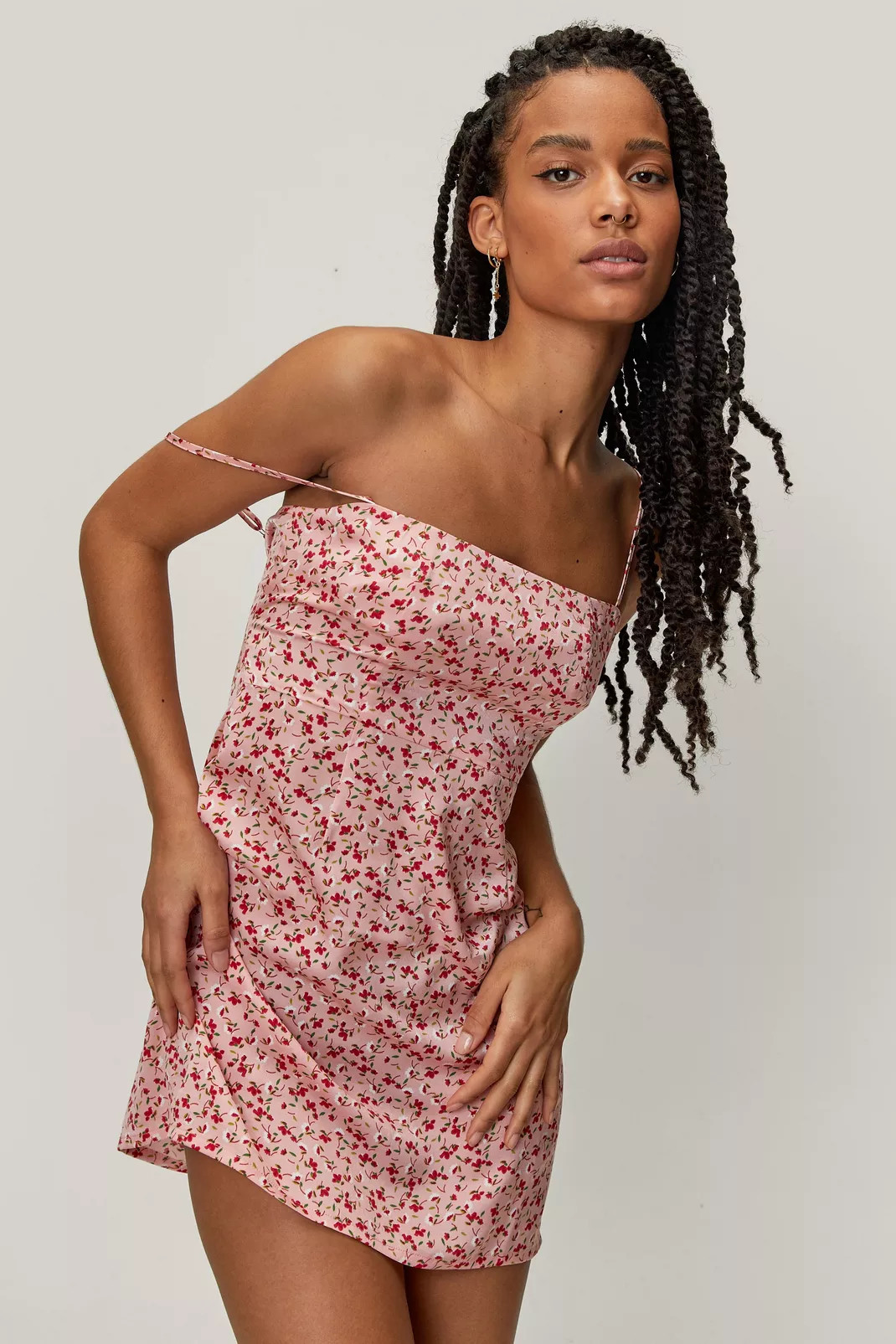 Petite Ditsy Floral Print Satin Mini Dress | NastyGal (UK, IE)