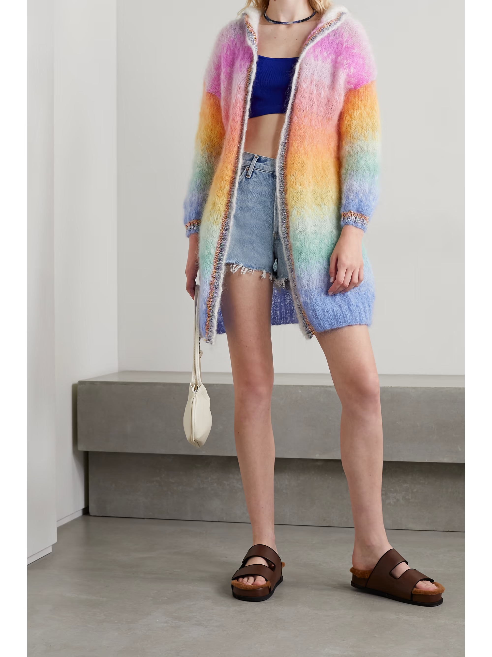 Hooded belted striped Lurex-trimmed mohair-blend cardigan | NET-A-PORTER (US)