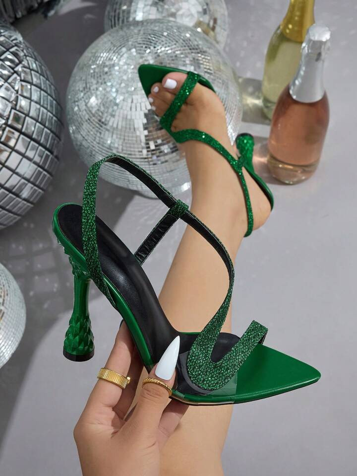 2024 New Open Toe Crystal Snake Decor Transparent Ankle Strap Sandals, Women Sexy Stiletto High H... | SHEIN