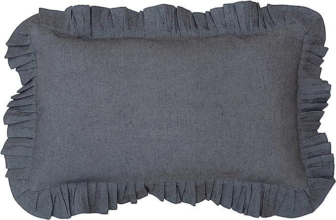 Creative Co-Op Ruffled Chambray Throw, Woven Cotton Lumbar Pillow, Charcoal | Amazon (US)
