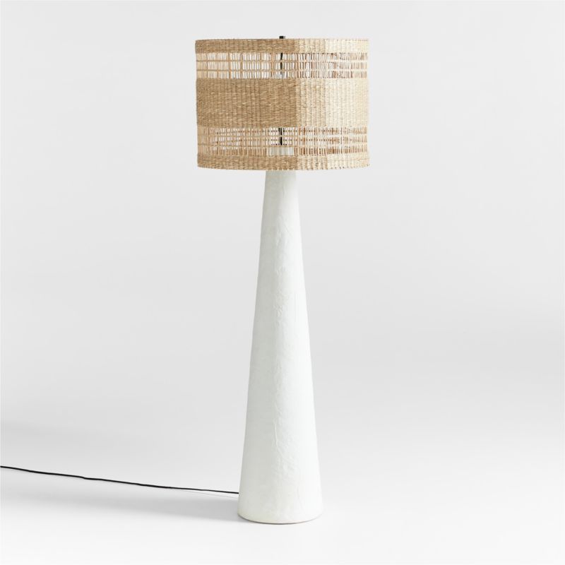 Santorini White Plaster Floor Lamp with Woven Shade + Reviews | Crate & Barrel | Crate & Barrel