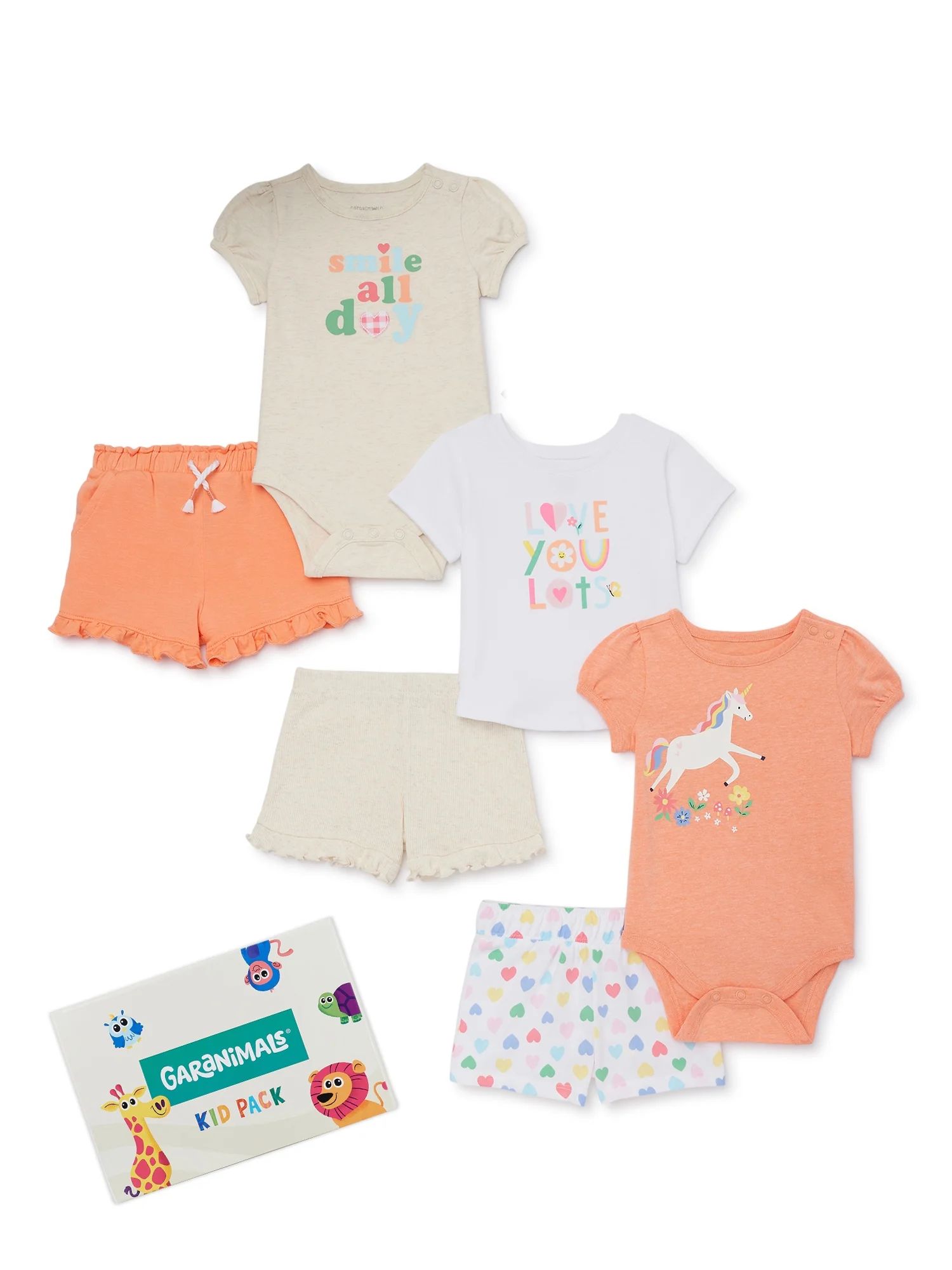 Garanimals Baby Girl Mix and Match Outfit Kid-Pack, 6-Piece, Sizes 0-24 Months | Walmart (US)