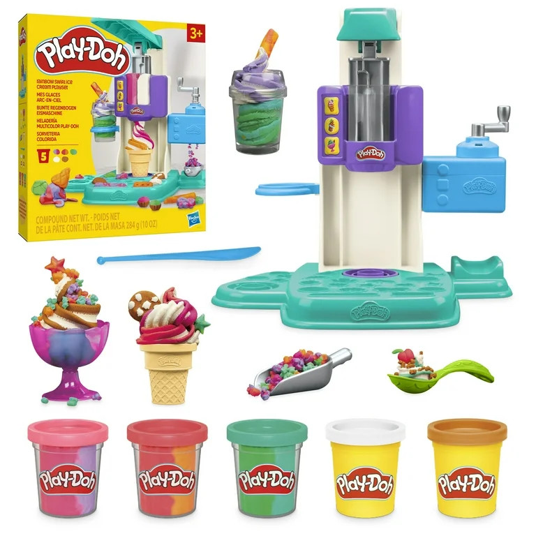Play-Doh Rainbow Swirl Ice Cream Playset, 7 Play Kitchen Accessories | Walmart (US)
