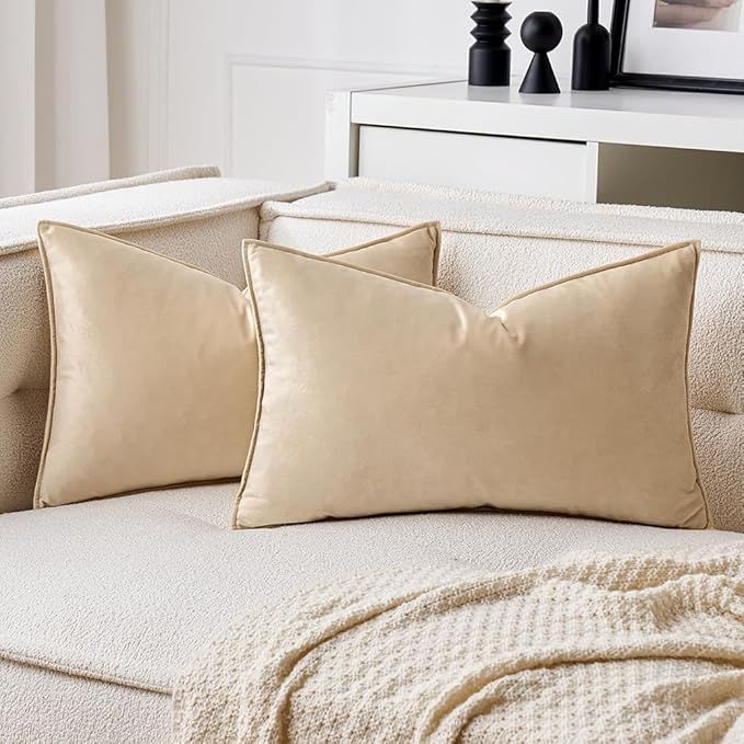 MIULEE Beige Decorative Velvet Throw Pillow Cover Soft Pillow Covers Soild Square Cushion Case fo... | Amazon (US)