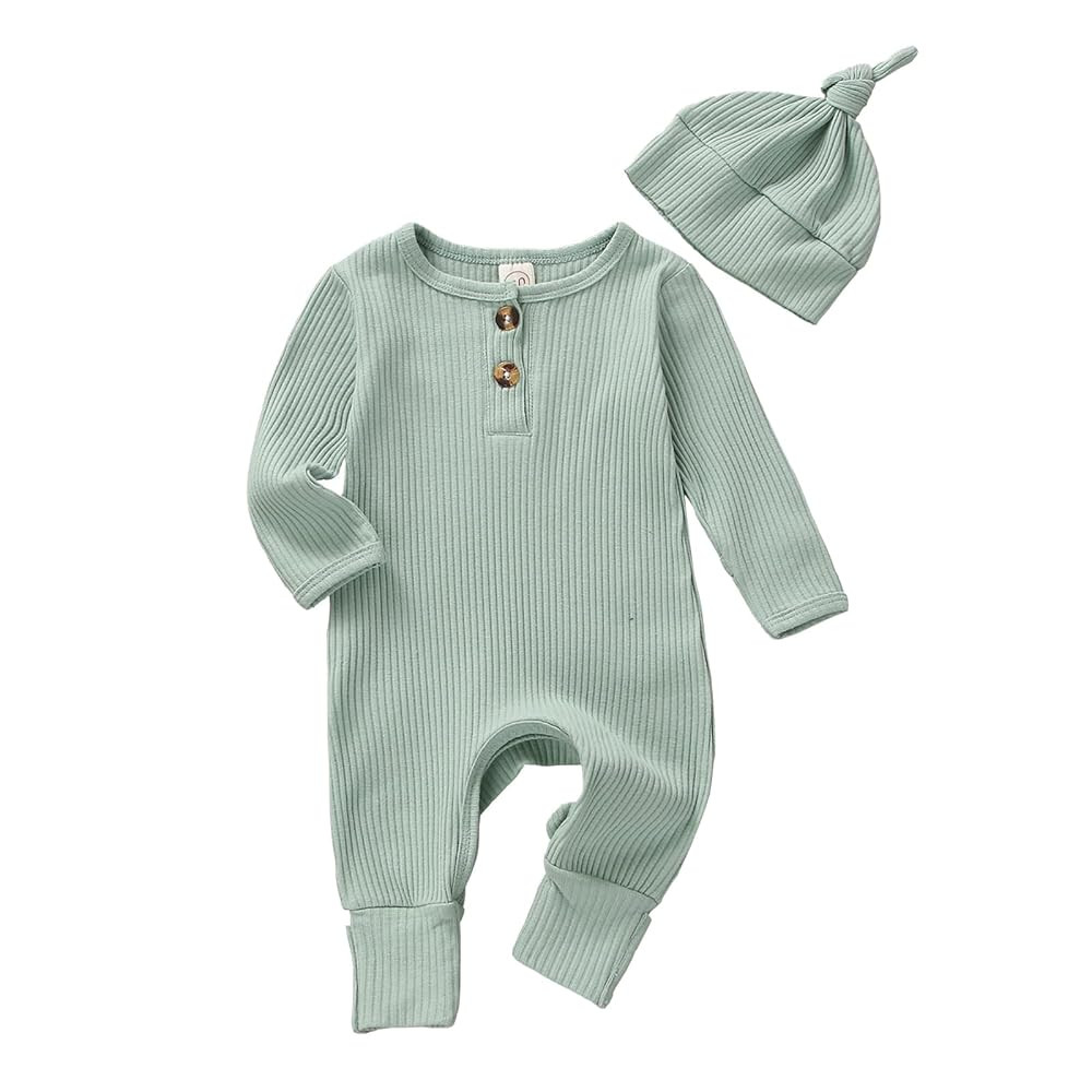 Infant Boys Girls Clothes Set Newborn Baby Romper Hat Ribbed Knit Long Sleeve Button Solid Bodysu... | Amazon (US)