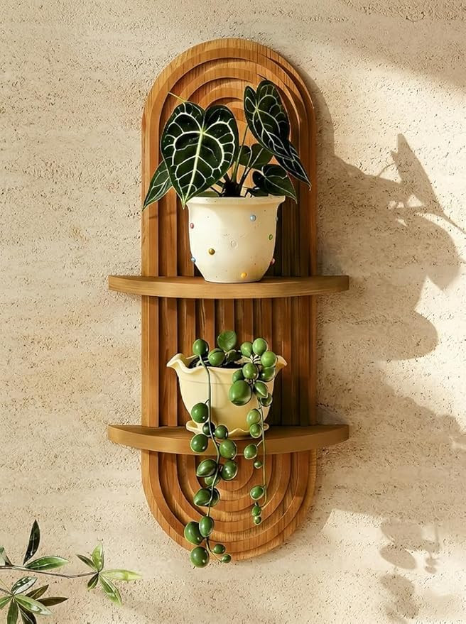 Bamworld Boho Wall Decor Brown Plant Wall Shelf Mid Century Modern Decor Hanging Plant Shelf 16.7... | Amazon (US)