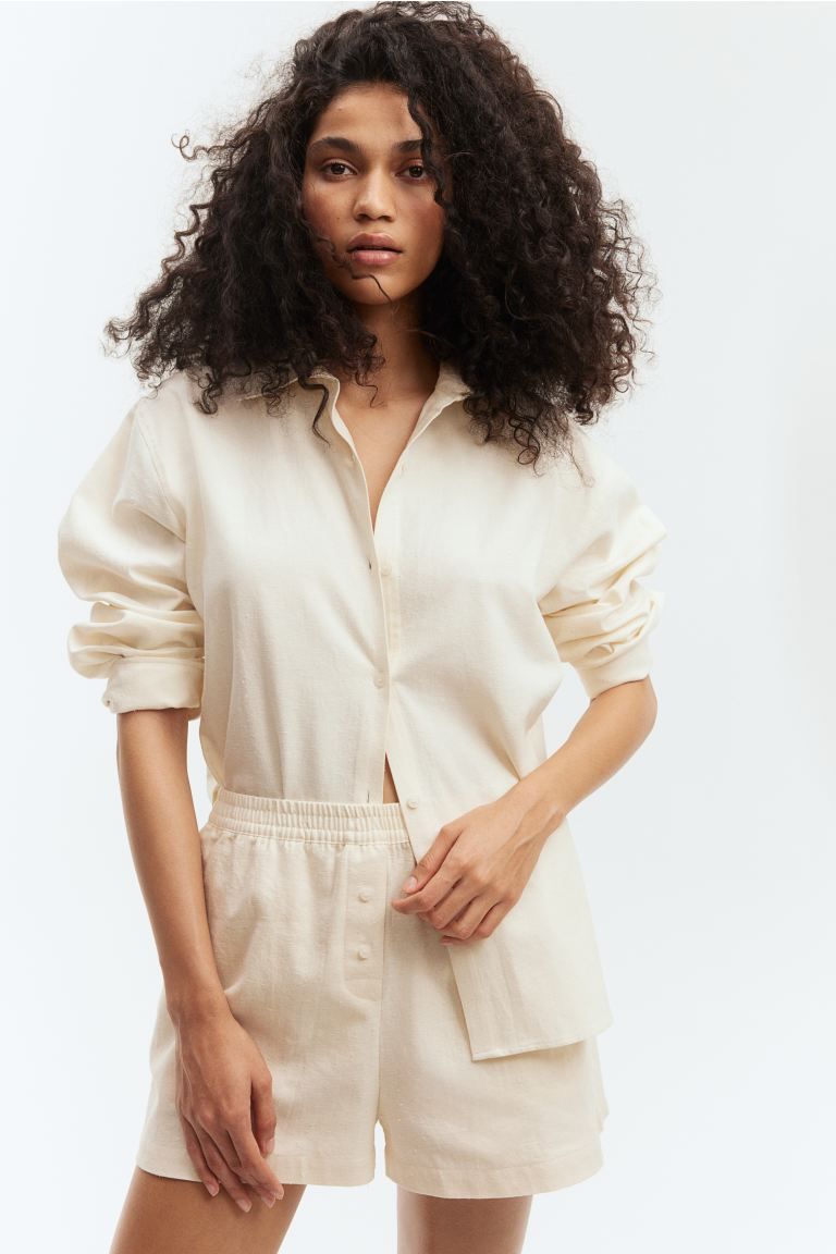 Nepped Twill Shirt - Long sleeve - Regular length - Cream - Ladies | H&M US | H&M (US + CA)