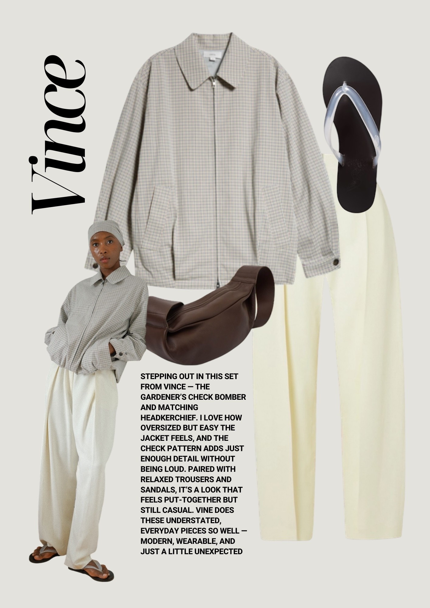 Stepping out in this set from vince — the Gardener’s Check bomber and matching headkerchief. I love how oversized but easy the jacket feels, and the check pattern adds just enough detail without being loud. Paired with relaxed trousers and sandals, it’s a look that feels put-together but still casual. Vine does these understated, everyday pieces so well — modern, wearable, and just a little unexpected

#LTKstyletip #LTKeurope #LTKuk