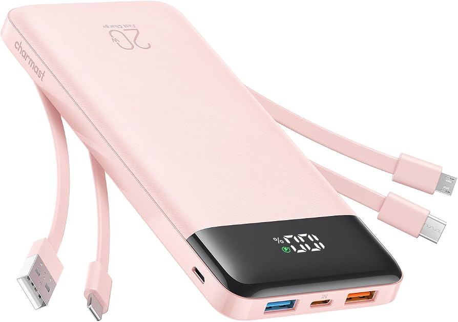 charmast Portable Charger Built-in Cables, 20000mAh Power Bank 6-Output | Amazon (US)