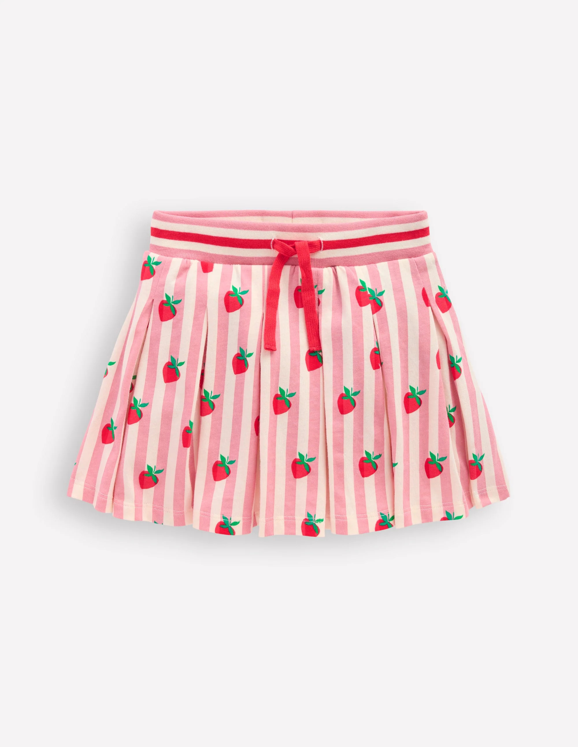 Pleated Jersey Skort-Pink Stripe Strawberries | Boden (US)