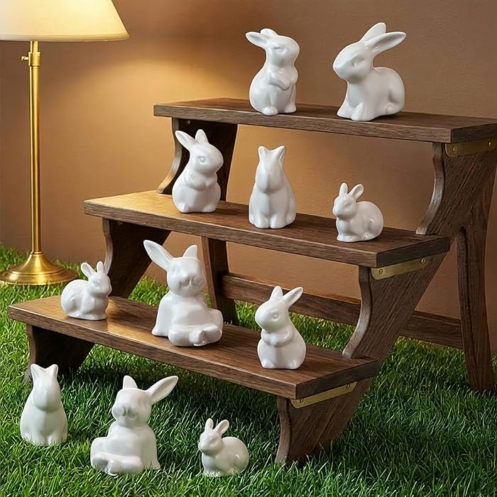 Remerry Set of 12 Pieces Easter Ceramic Bunny Figurine White Bunny Rabbits Decor Porcelain Easter... | Amazon (US)