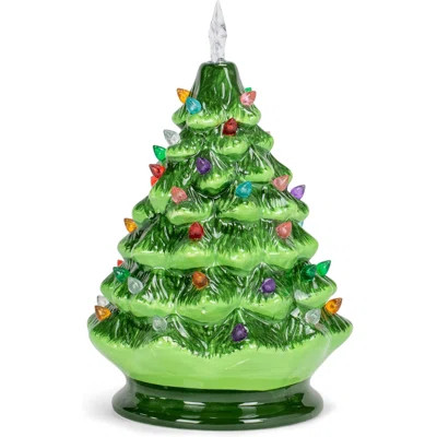 15In Ceramic Christmas Tree, Pre-Lit Hand-Painted Tabletop Holiday Tree, Star Topper, 64 Lights - Green W/Multicolored Bulbs | Wayfair North America