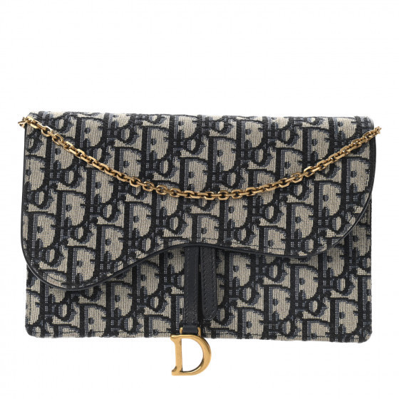 CHRISTIAN DIOR Oblique Saddle Chain Wallet Blue | Fashionphile