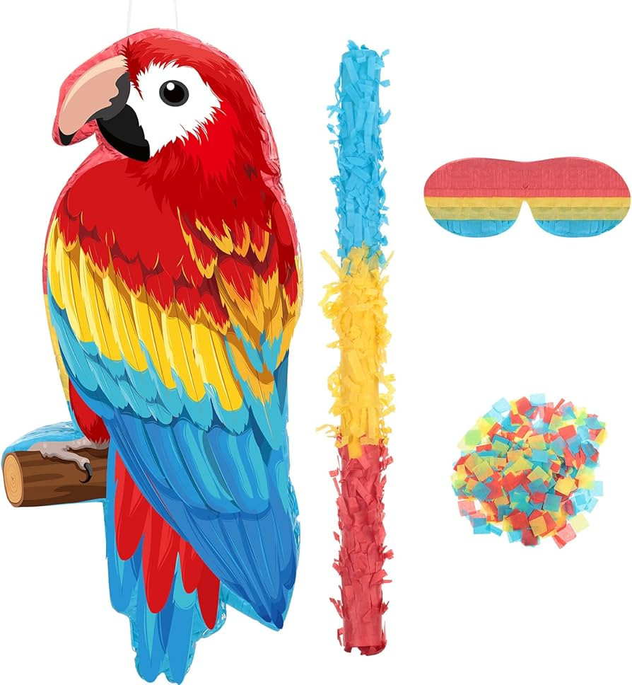 Small Parrot Pinata Hawaiian Party Supplies Parrot Pinata Bird Toy with Blindfold Stick and Confe... | Amazon (US)