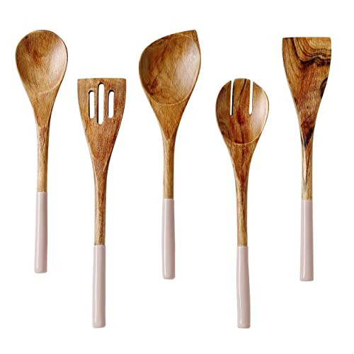 Folkulture Wooden Spoons For Cooking, Set of 5 Wooden Cooking Utensils, Non-Stick Wooden Utensils for Cooking, Wooden Kitchen Utensil Set, Non Toxic Wooden Spoon With Spatula | Valentine Gifts | Amazon (US)