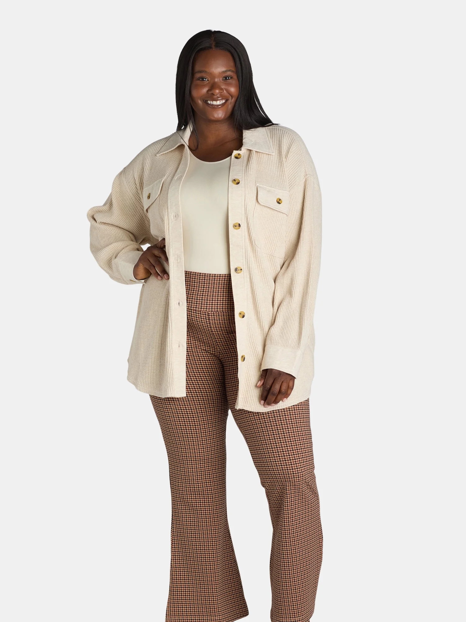 Terra & Sky Women's Plus Size Button Down Waffle Knit Shacket, 0X-4X | Walmart (US)