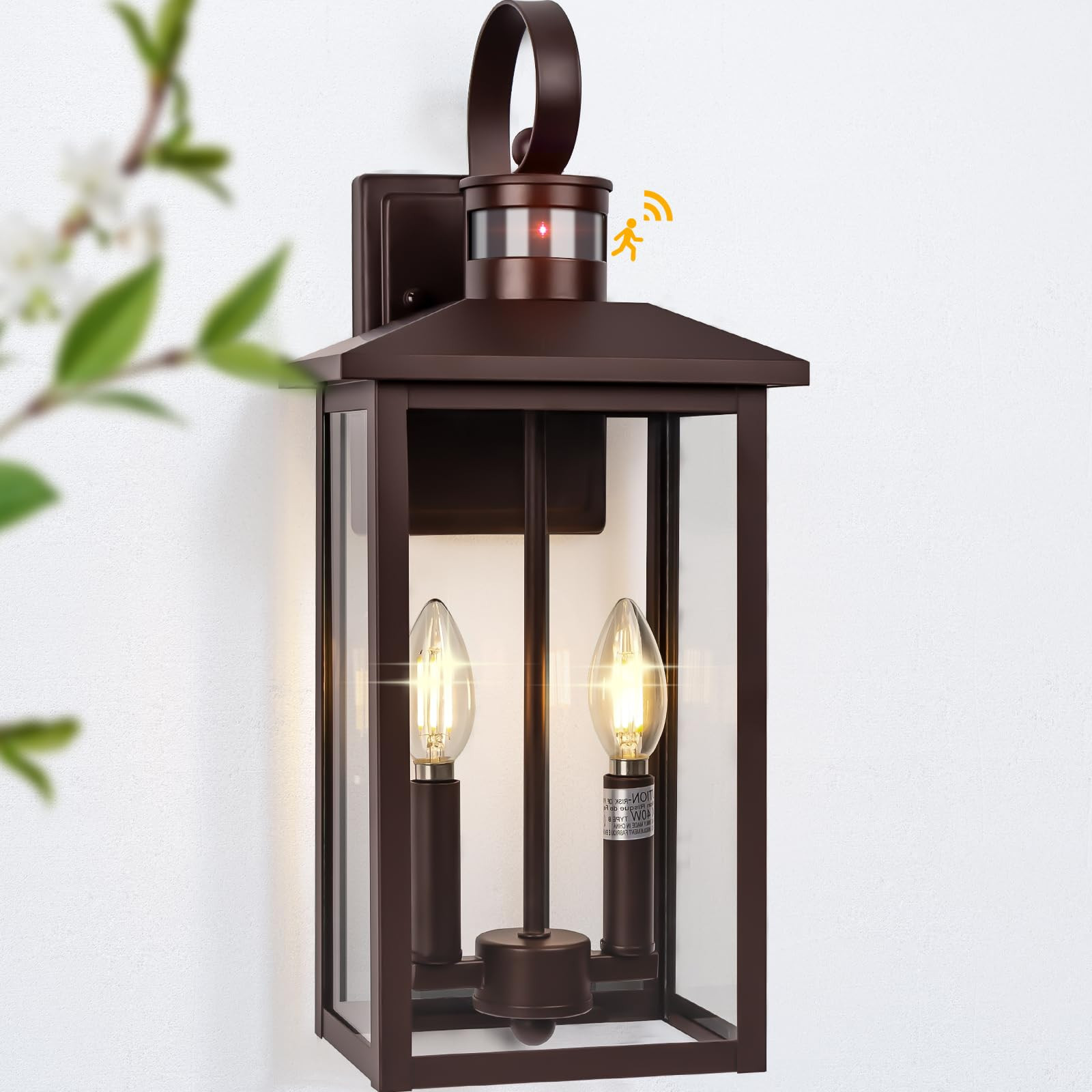 Large Exterior Sconce Motion Sensor, 18" Bronze Dusk to Dawn Exterior Light, 2-Light Brown Outdoo... | Amazon (US)