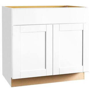 Shaker 36 in. W x 24 in. D x 34.5 in. H Assembled Base Kitchen Cabinet in Satin White with Ball-B... | The Home Depot