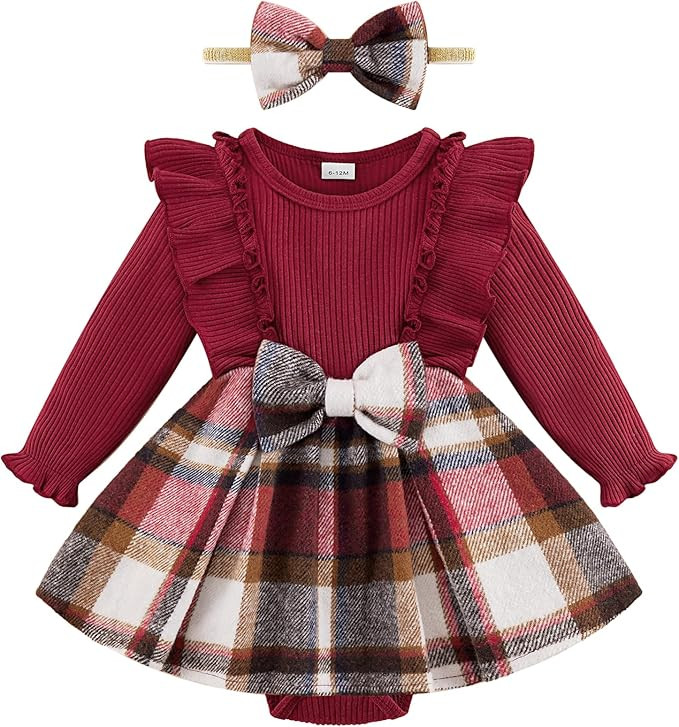Weixinbuy Baby Girl Fall Winter Outfit Newborn Infant Ruffle Romper Dress with Headband Cute Baby... | Amazon (US)