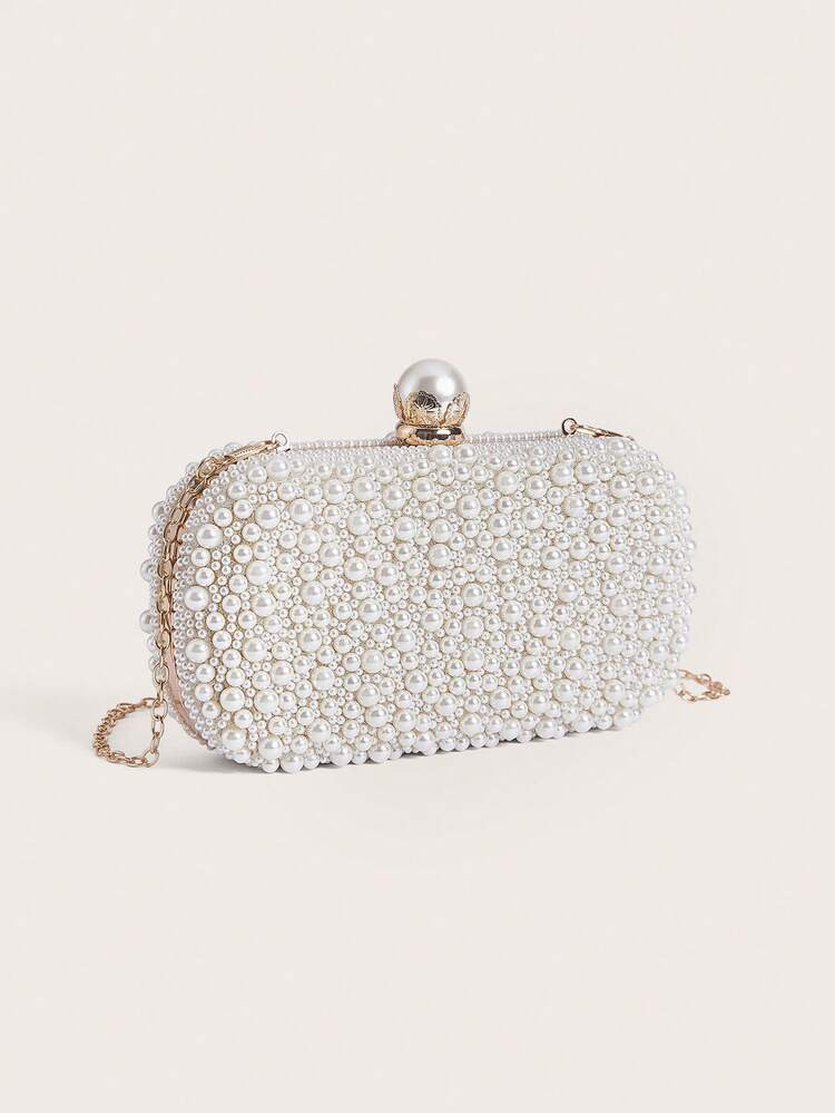 Enchnt Mini Reversible Faux Pearl Beaded Clutch Bag Handbag With Shoulder Strap, Party Bags,Perfect For Party Wedding Prom Dinner/Banquet Matching With Holiday Party Dress Evening Dress & Sequin Dress, Beaded Bag | SHEIN