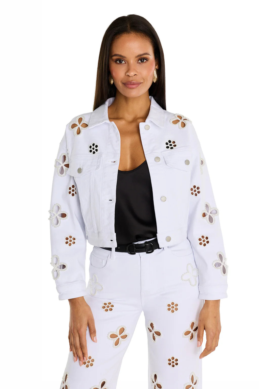 Kaia Pearl Jean Jacket - White | The Noli Shop