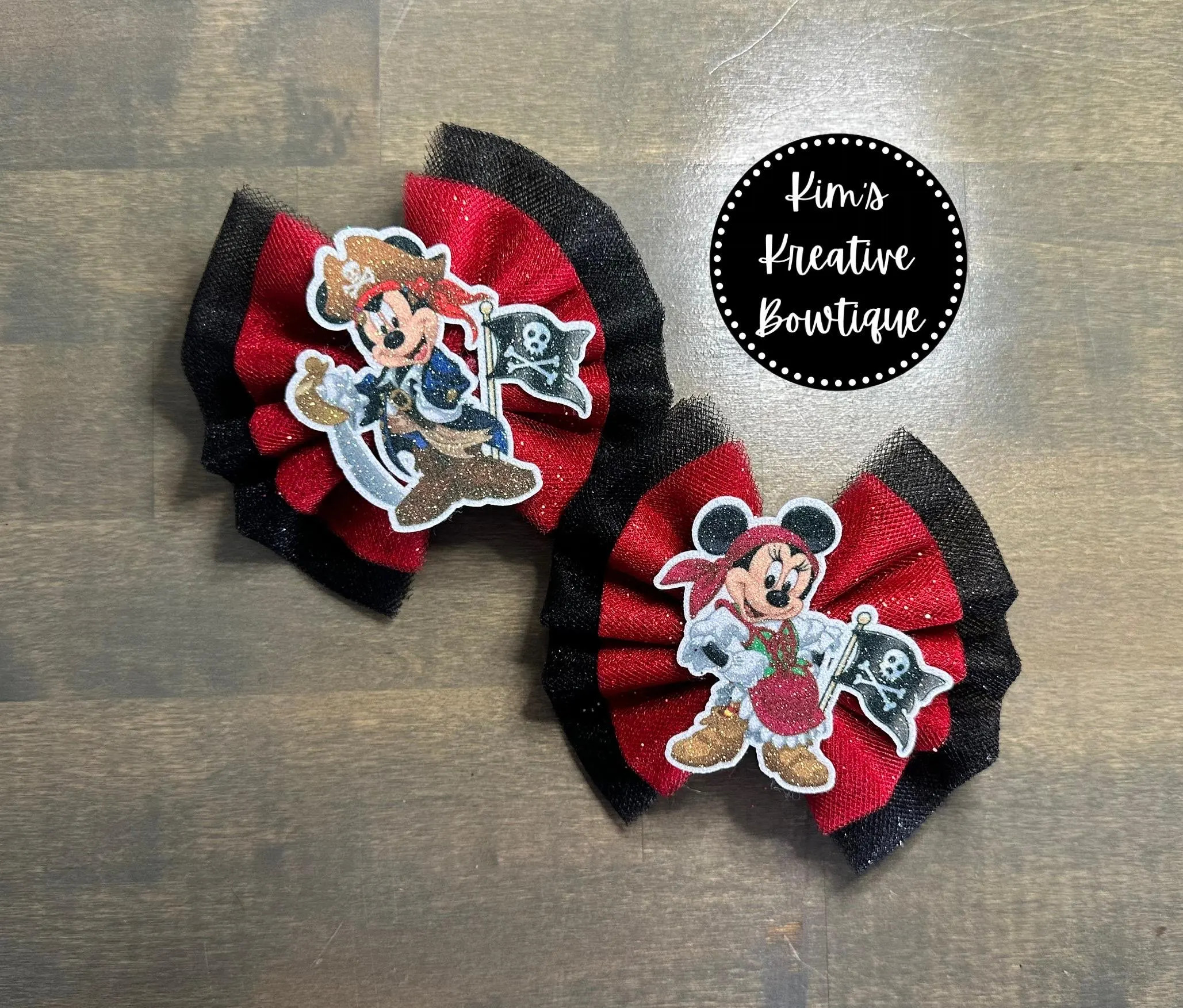 Pirate Mickey Minnie Inspired Tulle + Glitter Hair Bow(s) // Girls Baby Toddler Kids Hair Bow Hair Clip Headband | Etsy (Global)