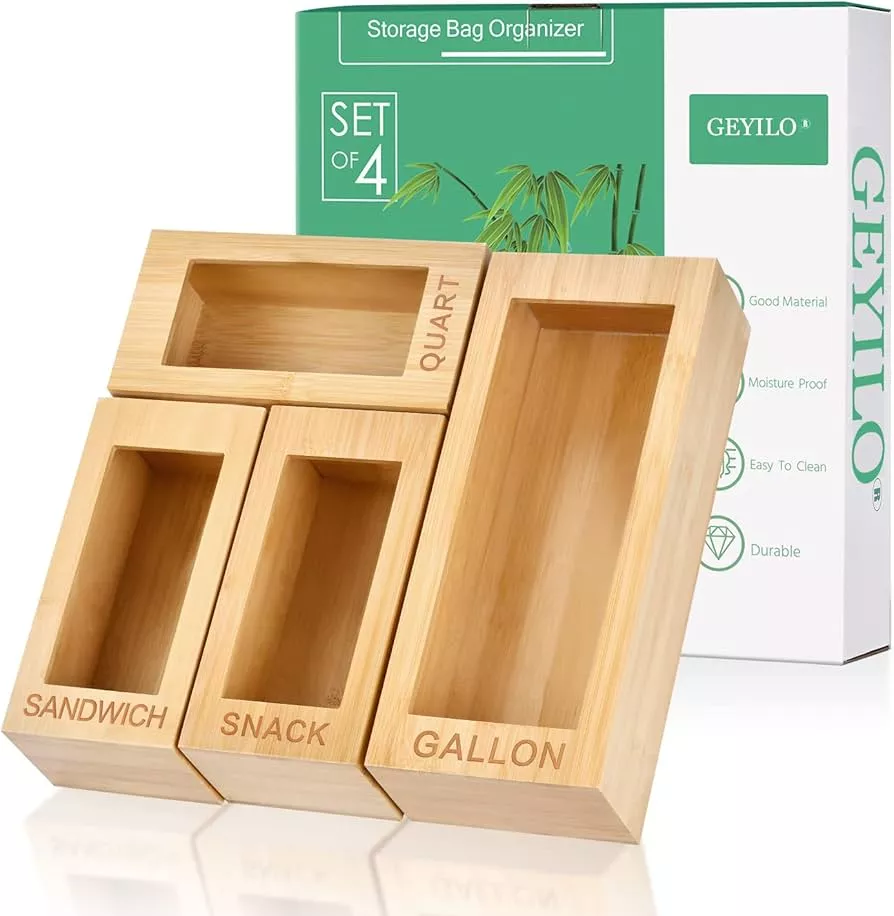 Bamboo Ziplock Bag Organizer for Drawer - Plastic Bag Organizer for Dr