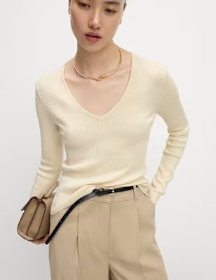 Ribbed V-Neck Knitted Top | Marks and Spencer US