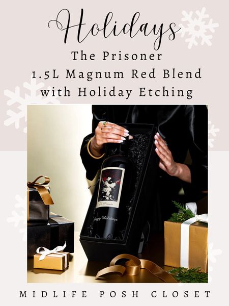 This magnum bottle of The Prisoner has Happy Holidays etched on the bottle & is a head-turner to bring to a holiday party  

#LTKHoliday #LTKSeasonal #LTKGiftGuide
