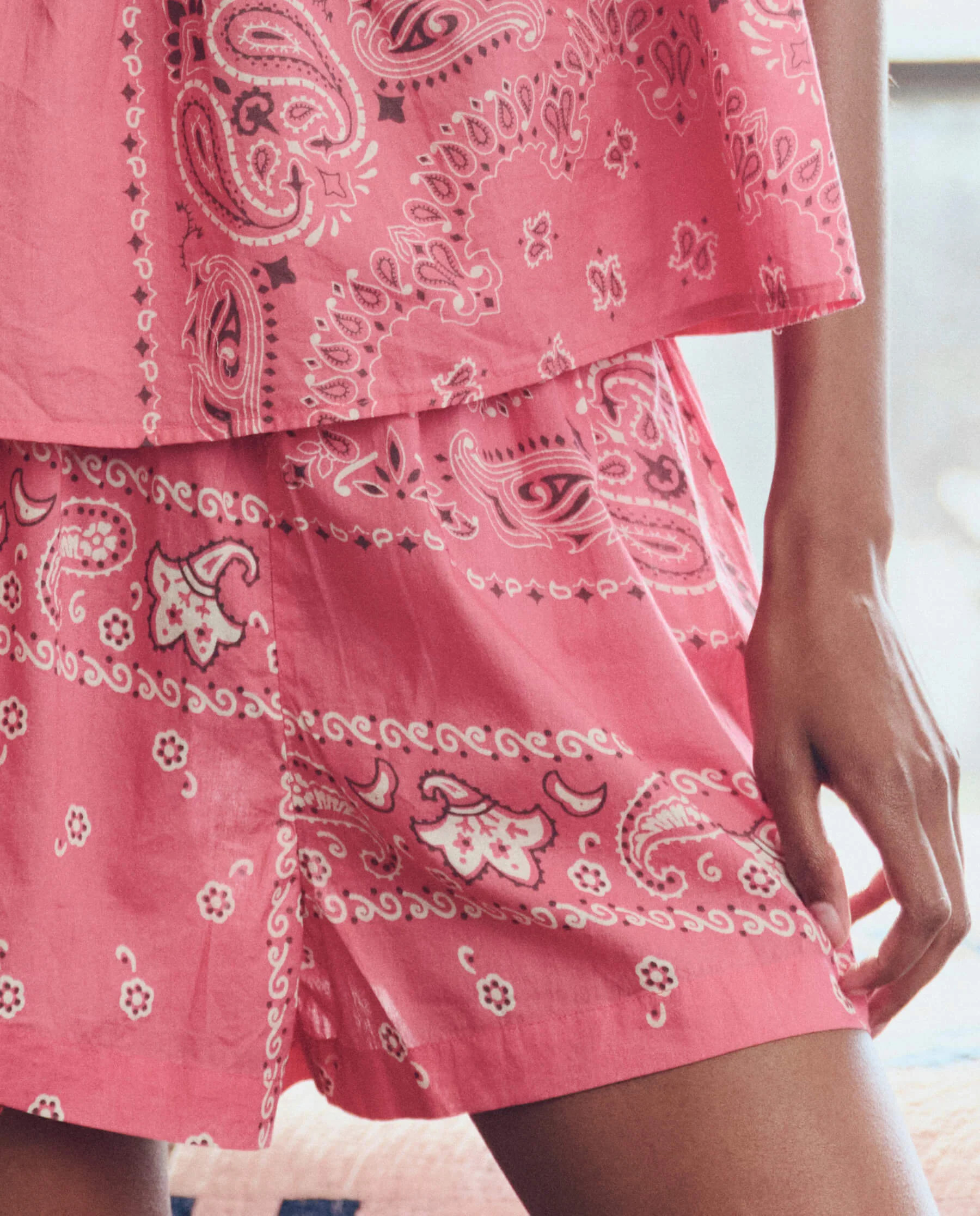 The Smocked Sleep Short. -- Pink Bandana Patchwork | THE GREAT.