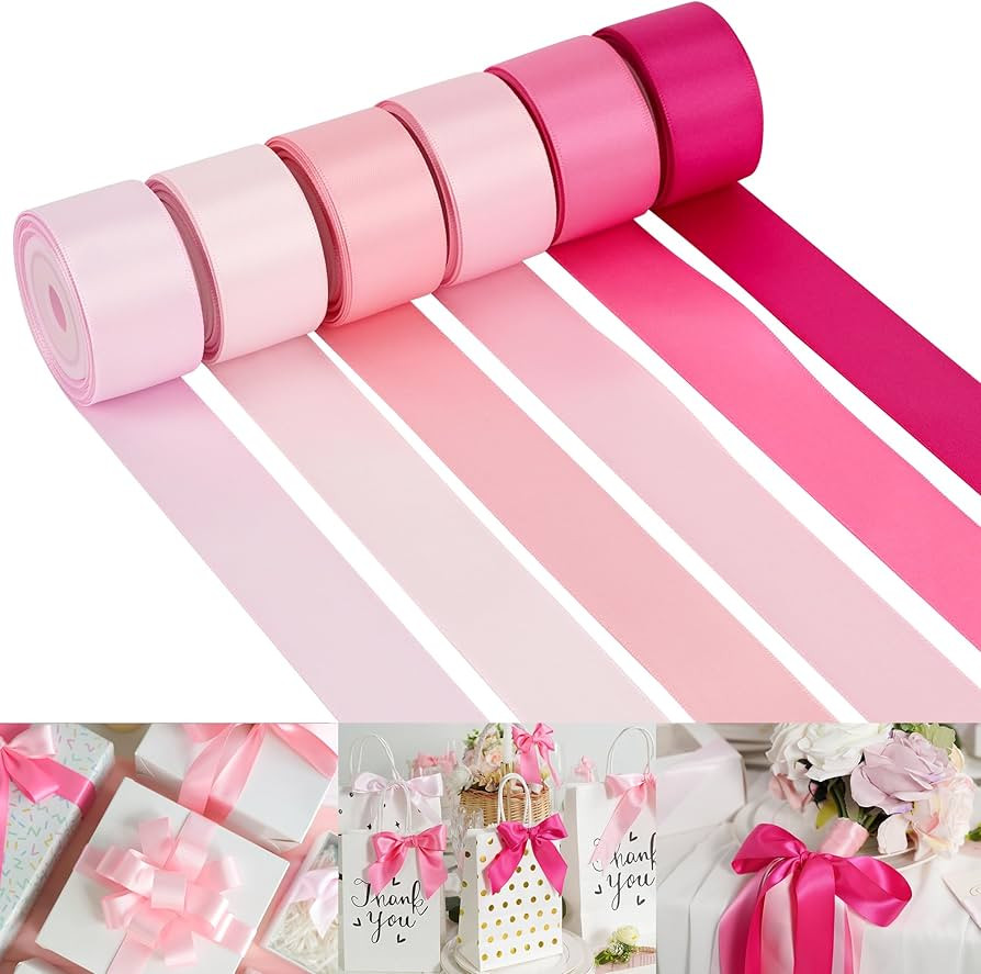 HUIHUANG Pink Satin Ribbon 1 inch Baby Pink/Light Pink/Hot Pink Double-Faced Satin Ribbons for Fl... | Amazon (US)