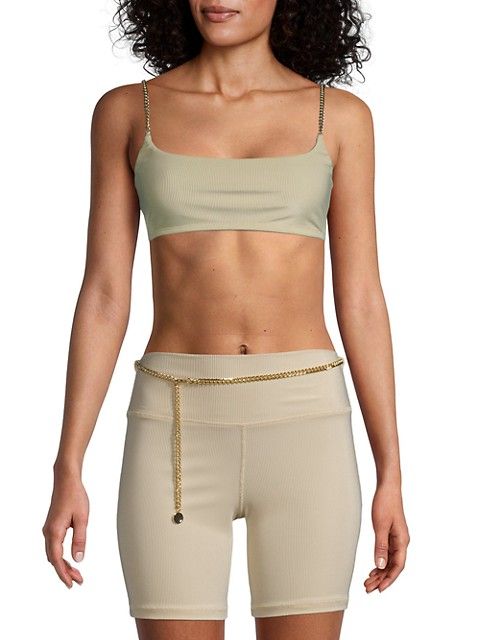 WeWoreWhat Ribbed Chain-Strap Sports Bra on SALE | Saks OFF 5TH | Saks Fifth Avenue OFF 5TH