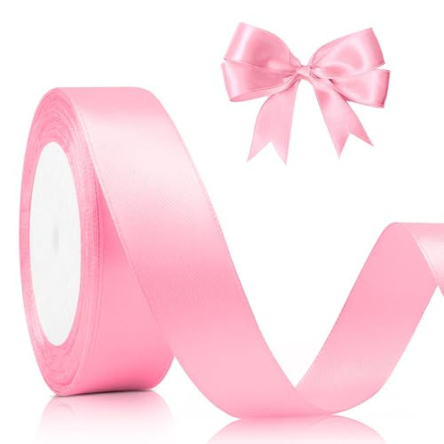 Christmas Light Pink Ribbon for Gift Wrapping 1 Inch 25 Yards Pink Satin Ribbon Pink Peach Ribbon Bouquet Ribbon Gift Wrap Ribbon for Lei Making Ribbons for Flower Bouquets Wrapping Ribbon Thin Pink | Amazon (US)