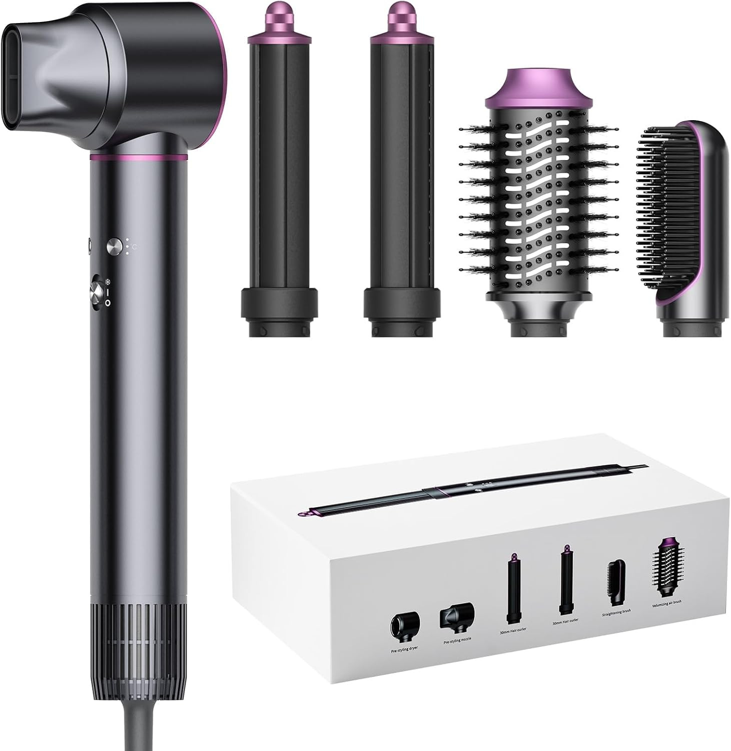 Funflow 5 in 1 Hair Dryer Brush, 110,000 RPM Air Styler with Auto Curling Barrels, Straightening & Volumizing Brushes, Ionic Blow Dryer Brush for Drying, Curling & Smoothing | Amazon (US)