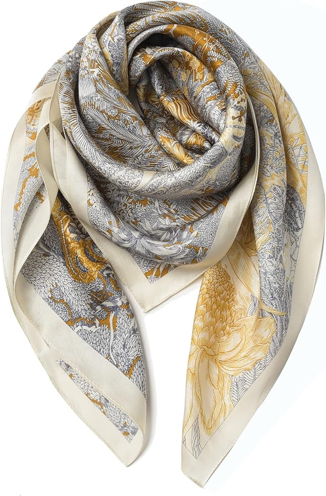 SHIROUYU 100% Pure Mulberry Silk Scarf 35" Large Square Lightweight Headscarf –Women’s Hair W... | Amazon (US)